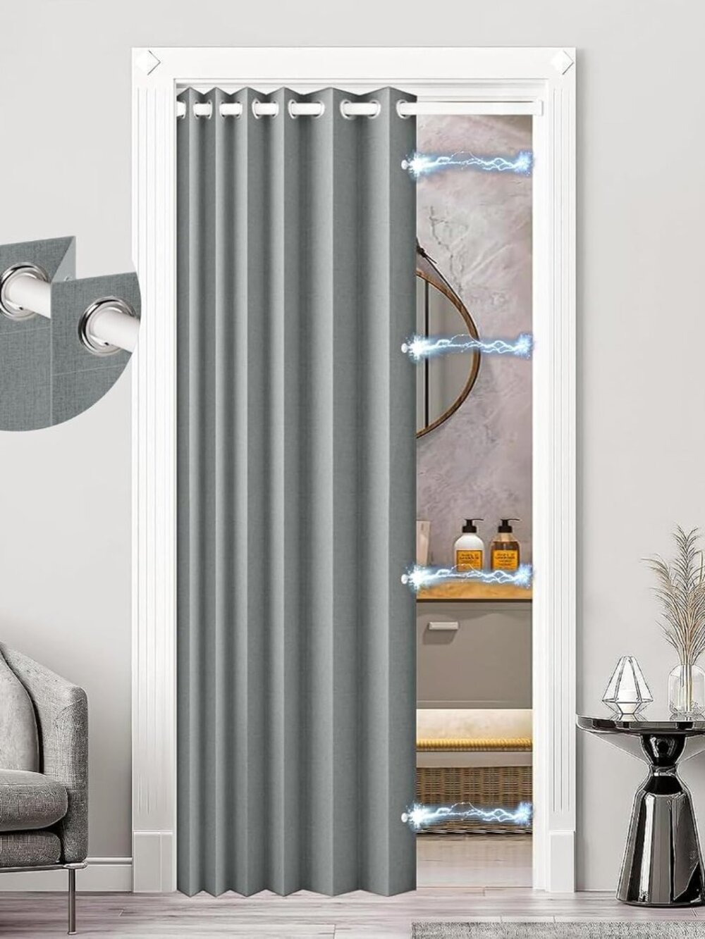 100% Blackout Privacy Door Curtain for Doorway, Magnetic Door Curtain for Closet